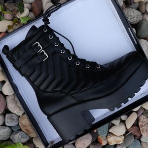 Nasty Gal Faux Leather Black Lace Up Boots